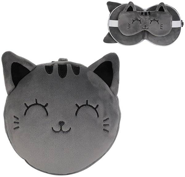 ΜΑΞΙΛΑΡΙ I-TOTAL XL2529 GREY CAT+SLEEP MASK 19X18CM I-TOTAL
