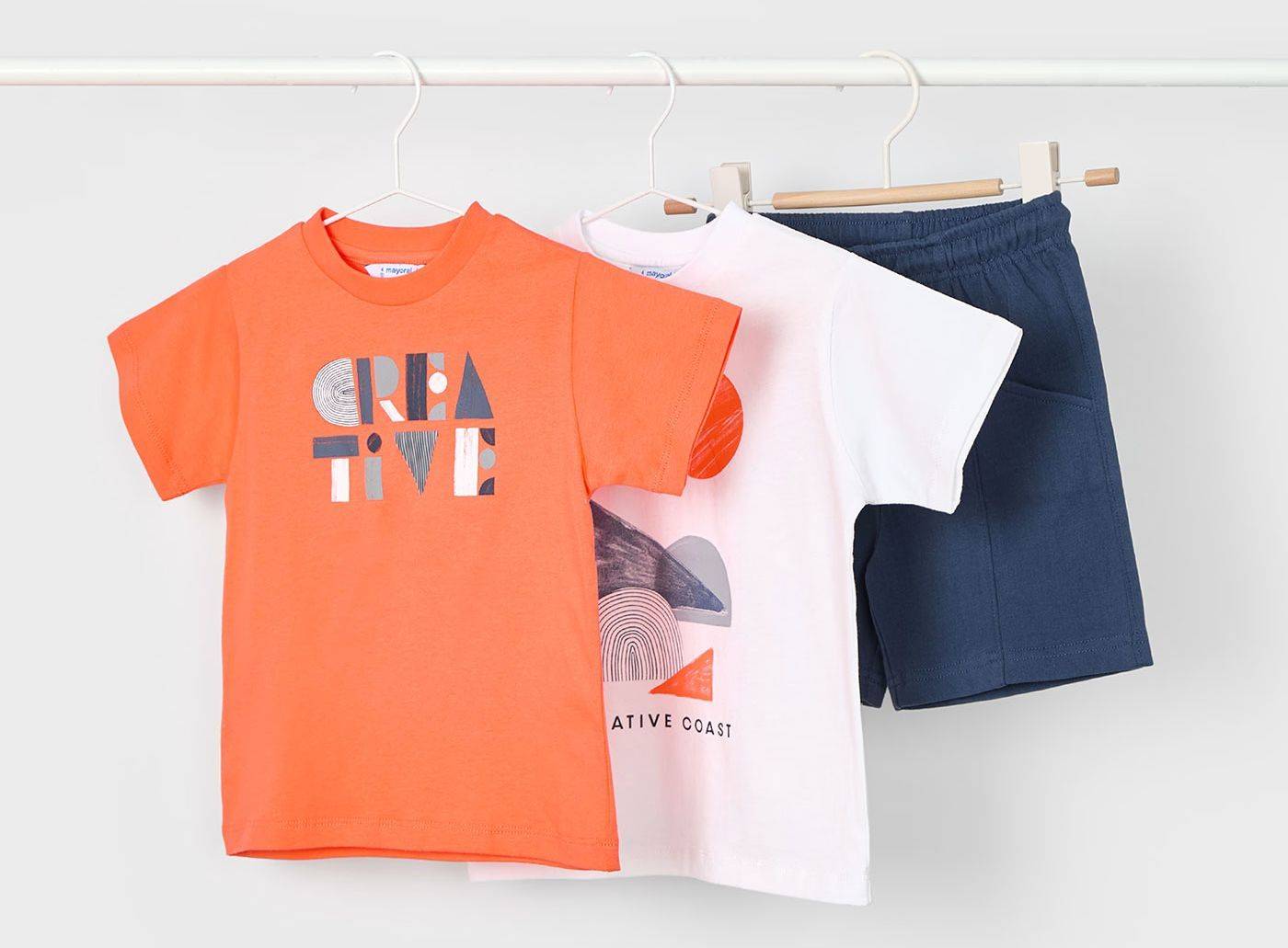 ΣΕΤ ΣΟΡΤΣ - 2 ΜΠΛΟΥΖΕΣ MAYORAL 03602-076 GEOMETRIC MOTIF SET ΚΟΡΑΛΙ (92 CM)-(2 ΕΤΩΝ)