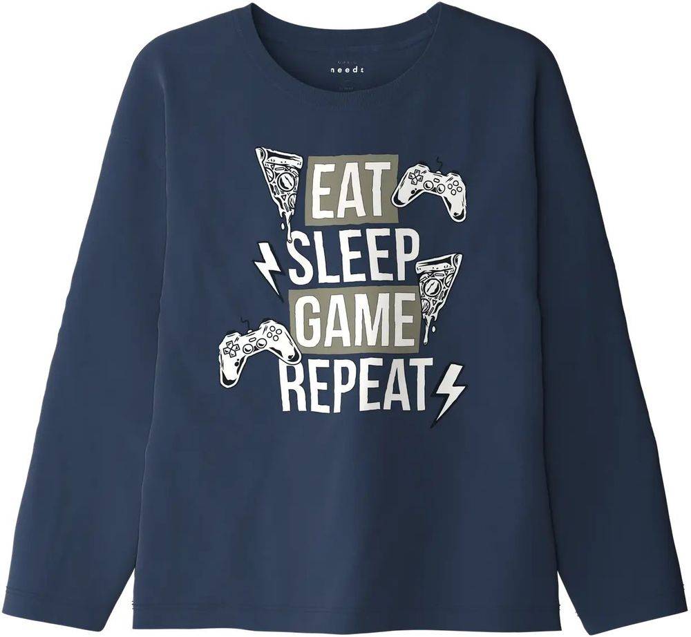 ΜΠΛΟΥΖΑ ΜΑΚΡΥΜΑΝΙΚΗ NAME IT NKMVICTOR EAT GAME 13234715 ΣΚΟΥΡΟ ΜΠΛΕ (146-152CM)-(11-12 ΕΤΩΝ)