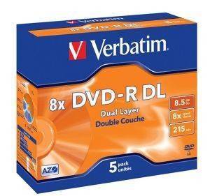 VERBATIM DVD-R DUAL LAYER 8X 8.5GB MATT SILVER JEWEL CASE 5 PACK