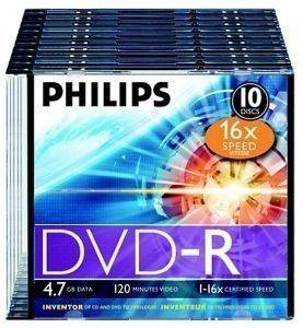 PHILIPS DVD-R 4,7GB 16X SLIM CASE 10 PACK