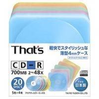 THAT\'S CD-R 48X 20PACK FIVE COLOURSX4 SLIM 4MM JAPAN MADE BY TAIYO YUDEN THAT\'S CD-R 48X 20PACK FIVE COLOURSX4 SLIM 4MM JAPAN MADE BY TAIYO YUDEN