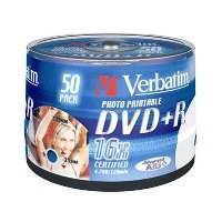 VERBATIM DVD+R 16X 4.7GΒ SPINDLE FULL FACE PRINTABLE 50PCS