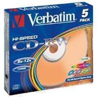 VERBATIM VERBATIM CD-RW 12X COLOR SLIM CASE 5-PACK