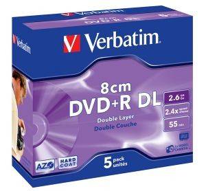 VERBATIM MINI DVD+R 8CM 2.6GB DUAL LAYER 2,4X HARDCOAT JEWEL CASE 5-PACK VERBATIM MINI DVD+R 8CM 2.6GB DUAL LAYER 2,4X HARDCOAT JEWEL CASE 5-PACK