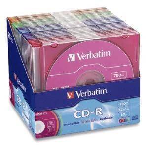 VERBATIM CD-R 700MB 80MIN 52X COLOUR 10 PACK SLIM CASE