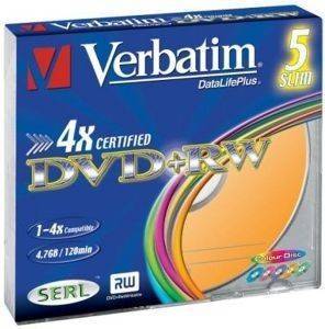 VERBATIM DVD+RW 120MIN-4,7GB 4X COLOUR SLIM CASE 5PACK VERBATIM DVD+RW 120MIN-4,7GB 4X COLOUR SLIM CASE 5PACK