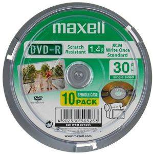 MAXELL DVD-R 8CM 1,4GB 30MIN CAKEBOX 10 MAXELL DVD-R 8CM 1,4GB 30MIN CAKEBOX 10