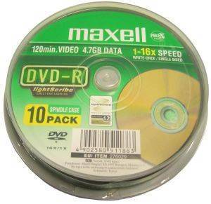 MAXELL DVD-R 4,7GB 16X LIGHTSCRIBE CAKEBOX 10