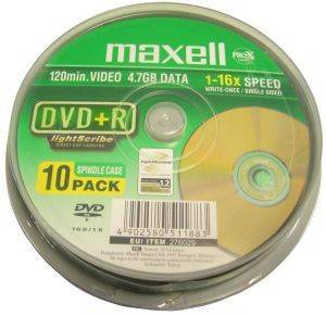 MAXELL DVD+R 4,7GB 16X LIGHTSCRIBE CAKEBOX 10 MAXELL DVD+R 4,7GB 16X LIGHTSCRIBE CAKEBOX 10