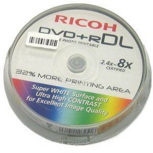 RICOH DVD+R DUAL LAYER 8,5GB 8X FULL FACE PHOTO PRINTABLE WHITE INKJET CAKEBOX 10