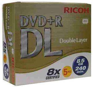 RICOH DVD+R DUAL LAYER 8,5GB 8X JEWEL CASE 5 PACK RICOH DVD+R DUAL LAYER 8,5GB 8X JEWEL CASE 5 PACK