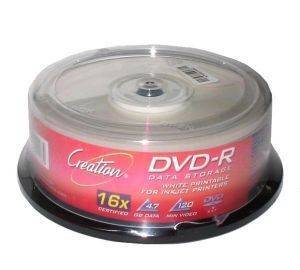 CREATION DVD-R 16X CAKEBOX 25 WHITE PRINTABLE CREATION DVD-R 16X CAKEBOX 25 WHITE PRINTABLE