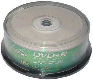CREATION DVD+R 16X CAKEBOX 25 WHITE PRINTABLE CREATION DVD+R 16X CAKEBOX 25 WHITE PRINTABLE