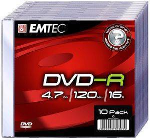 EMTEC DVD-R 16X 4,7GB 120 MIN SLIM CASE 10 PACK EMTEC DVD-R 16X 4,7GB 120 MIN SLIM CASE 10 PACK