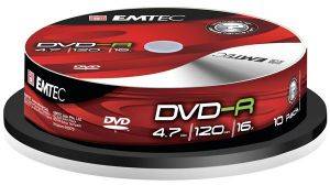 EMTEC DVD-R 16X 4,7GB 120 MIN CAKEBOX 10 PACK EMTEC DVD-R 16X 4,7GB 120 MIN CAKEBOX 10 PACK