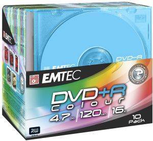 EMTEC DVD+R 16X 4,7GB 120 MIN SLIM CASE COLOUR 10 PACK