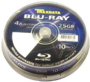 TRAXDATA BLU RAY BD-R 4X SINGLE LAYER 25GB CAKEBOX 10