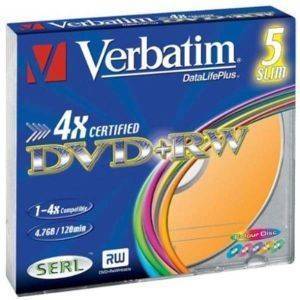 VERBATIM DVD+RW 120MIN-4,7GB 4X COLOUR SLIM CASE 5PACK