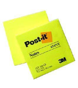 3M POST-IT 654 NEON YELLOW 76MM X 76MM 100 