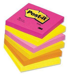 3M POST-IT 654 NEON RAINBOW 76 X 76MM 6 PACK