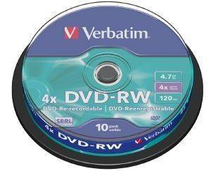 VERBATIM DVD-RW 4X MATT SILVER CAKEBOX 10PCS VERBATIM DVD-RW 4X MATT SILVER CAKEBOX 10PCS
