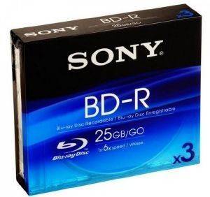 SONY BLU-RAY DISC 25GB BD-R 6X SLIMCASE 3PCS SONY BLU-RAY DISC 25GB BD-R 6X SLIMCASE 3PCS