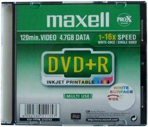 MAXELL DVD+R 4,7GB 16X SLIMCASE INKJET PRINTABLE 1PCS