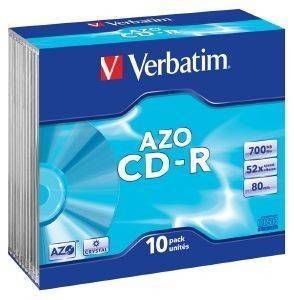 VERBATIM CD-R 80MIN 700 MB 52X SLIM 43342 10PCS VERBATIM CD-R 80MIN 700 MB 52X SLIM 43342 10PCS