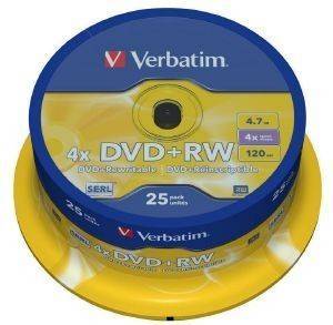 VERBATIM DVD+RW 120MIN 4,7GB 4X CAKEBOX 25PCS