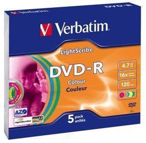 VERBATIM LIGHTSCRIBE COLOUR V1.2 DVD-R 4.7GB 43674 5PCS