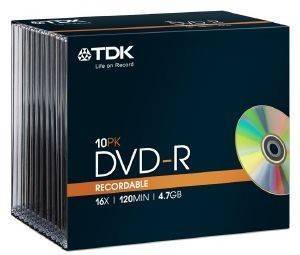 TDK DVD-R 4.7GB X16 10 PACK SLIM T19420