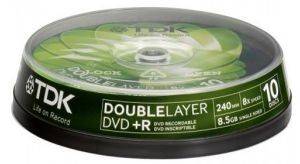 TDK DVD+R  8.5 GB DUAL LAYER X8 10 CAKEBOX T19924