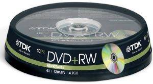 TDK DVD+RW  4.7GB X4 10 CAKEBOX T19524