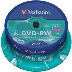 VERBATIM 43639 4X DVD-RW 4.7GB SPINDLE 25PCS