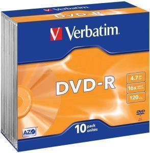 VERBATIM DVD-R 10 PACK SLIM CASE 4,7GB 16X