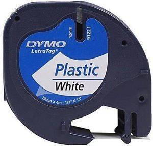 DYMO  LETRATAG PLASTIC TAPE WHITE 12MM X 4M 91221 S0721660