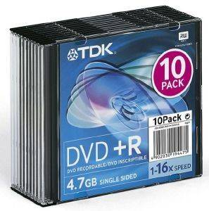 TDK DVD+R 16X 4.7 GB SLIM CASE 10PCS