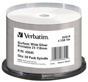 VERBATIM DVD-R INKJET FULL SURFACE 16X CB 50PCS 4.7GB VERBATIM DVD-R INKJET FULL SURFACE 16X CB 50PCS 4.7GB