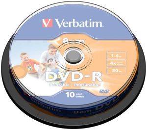 VERBATIM MINI DVD-R 8CM INKJET WHITE 4X CB 10PCS 1.46GB