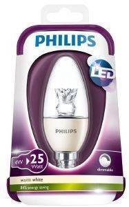  PHILIPS LED CANDLE E14 DIM 4W WARM WHITE 250LM CLEAR