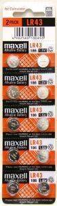  MAXELL ALKALINE BUTTON CELLS LR43 10