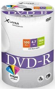 XLAYER DVD-R 4.7GB INKJET WHITE FULL SURFACE 16X SHRINK PACK 100PCS