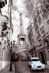 POSTER PARIS-RED GIRL BLUE CAR 61X91.5CM