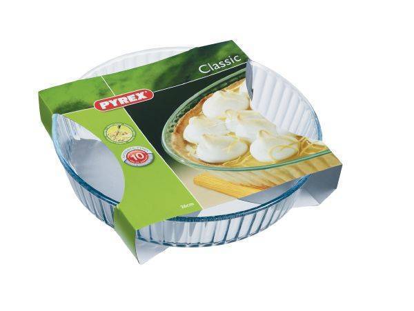 ΦΟΡΜΑ ΤΑΡΤΑΣ PYREX ΒΑΘΕΙΑ ΠΥΡΑΝΤΟΧΟ ΓΥΑΛΙ ΣΤΡΟΓΓΥΛΗ 26CM