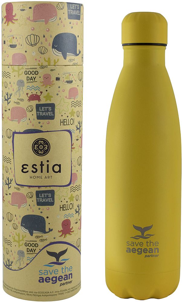 ESTIA ΜΠΟΥΚΑΛΙ ΘΕΡΜΟΣ SAVE THE AEGEAN TRAVEL FLASK BURNT YELLOW (500ML)