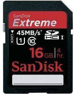 SANDISK 16GB SECURE DIGITAL HIGH CAPACITY EXTREME HD VIDEO 45MBS