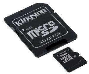 KINGSTON SDC10/8GB 8GB CLASS10 MICRO SDHC + 1 ADAPTOR