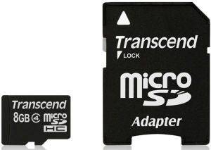 TRANSCEND TS8GUSDHC4 8GB MICRO SDHC CLASS 4 + ADAPTER