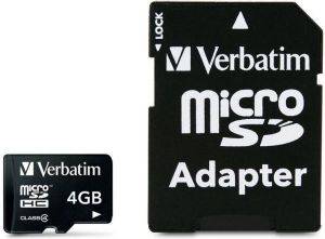 VERBATIM 43966 MICROSDHC 4GB CLASS 4 WITH ADAPTOR
